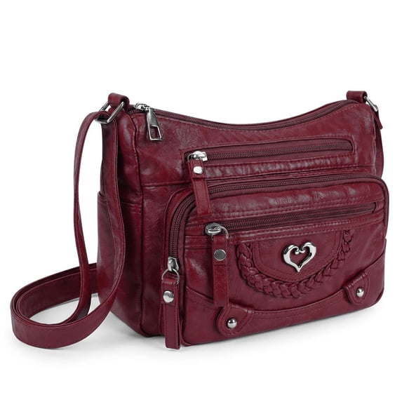 PULLIMORE Crossbody Bag for Women Soft PU Leather Shoulder Bag Ladies Purse and Handbags Lightweight Multi Pocket Pocketbook, Red