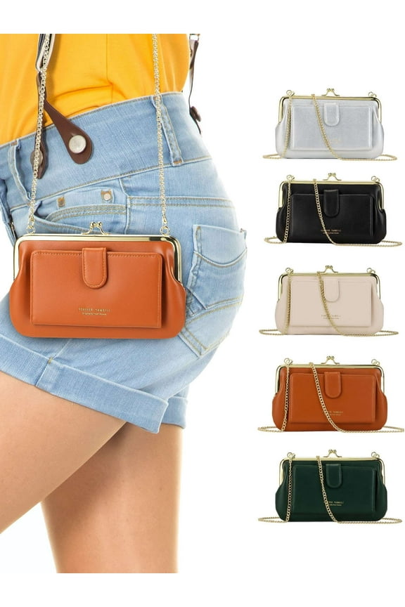 Crossbody Bags for Women Small Handbags PU Leather Shoulder Bag Purse Evening Bag with Chain Strap (Silver)