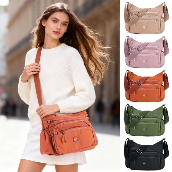 PULLIMORE Crossbody Bags for Women Waterproof Nylon Shoulder Bag Roomy Multiple Pockets Casual Messenger Purses Handbags, Orange