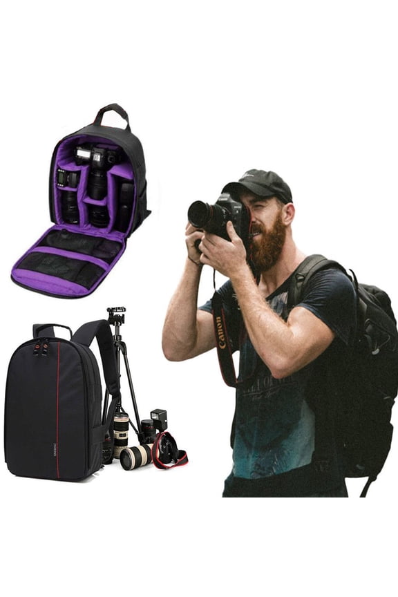 DSLR Camera Bag Waterproof Camera Case Backpack Rucksack for SLR/DSLR Camera, Lens and Accessories "Purple"
