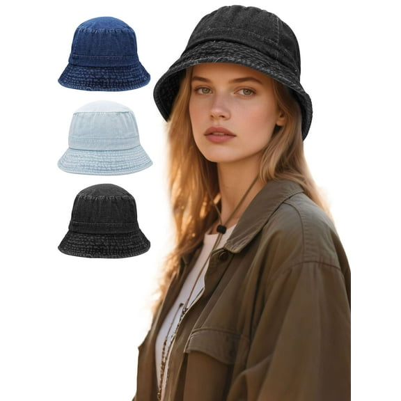 PULLIMORE Denim Bucket Hat - Classic Unisex Sun Hat for All Seasons (3 Colors)