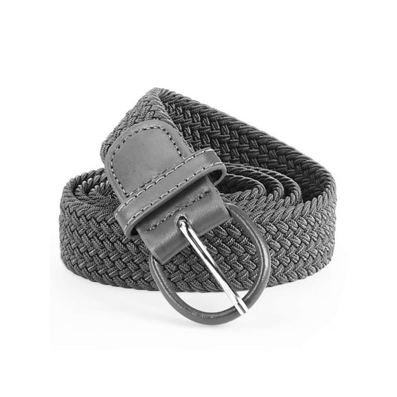 PULLIMORE Elastic Woven Belt - Adjustable Unisex Waistband with PU Leather Trim (Gray)