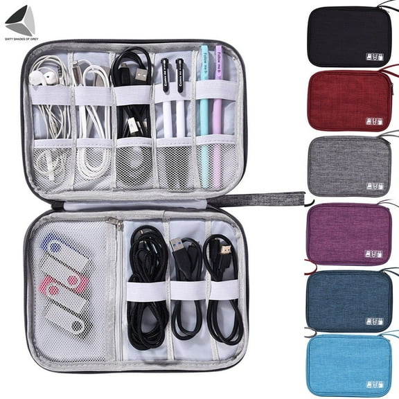 PULLIMORE Electronic Organizer Bags Cable Travel Storage Case for Charger Phone USB SD Card Adapter (Red)