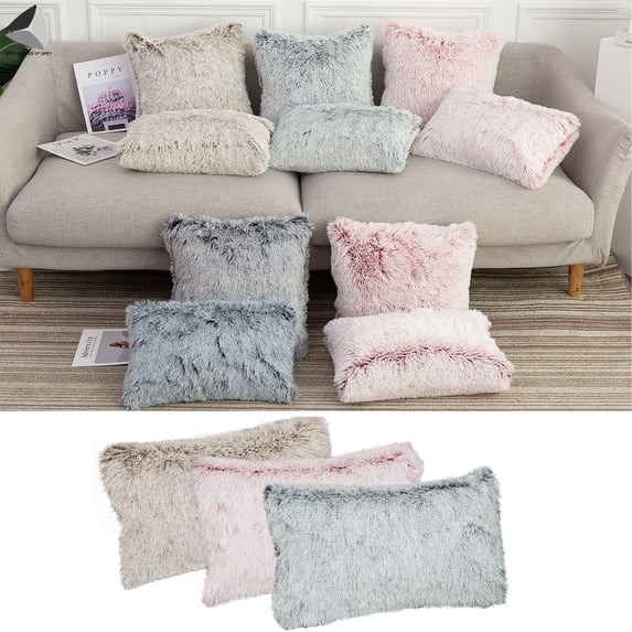 PULLIMORE Faux Fur Throw Pillow Covers Ultra Soft Shaggy Pillowcases Plush Cushion Cover for Home Decor (Khaki, Rectangle)