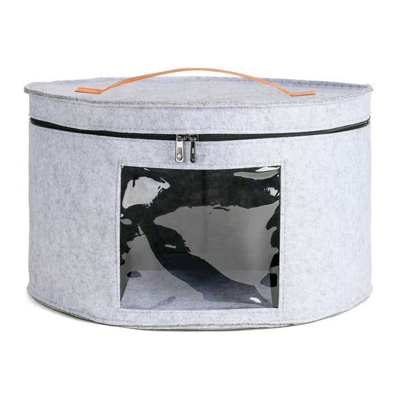 PULLIMORE Felt Hat Storage Box with Clear Window - Dustproof 2-Zipper Design for Cowboy/Fedora Hats(Gray, Medium)