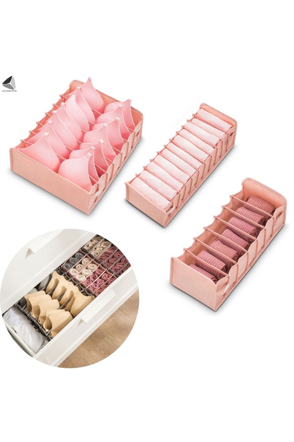 Foldable Underwear Drawer Organizer, Socks Organizer Underwear Storage Boxes, Collapsible Cabinet Closet Organizers for Socks Bras Ties (Pink)