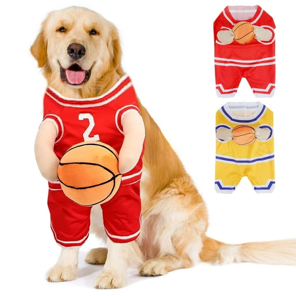 PULLIMORE Fun Basketball Player Dog Costume - Sporty Pet Outfit for Halloween & Parties(Red, L)