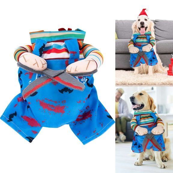 PULLIMORE Funny Killer Killer Dog Costume - Blue Overalls with Scissors,Size M