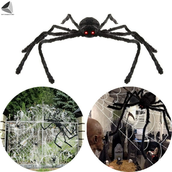 PULLIMORE Giant Spider Halloween Decorations 4 ft Scary Black Hairy Fake Spider Props for Outdoor Party Haunted House Decor
