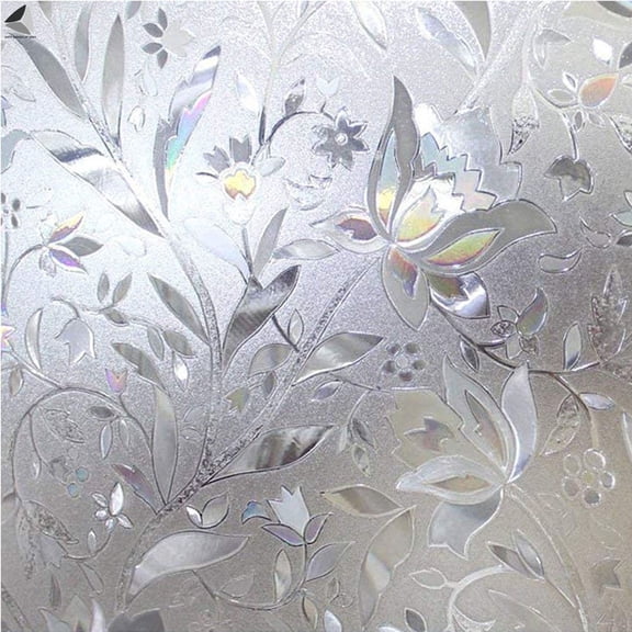 PULLIMORE Glass Static Window Films 3D Decorative Flower Sticker with Rainbow Effect Anti-Uv Peel and Stick Window Paper, 1.48 x 6.56 ft