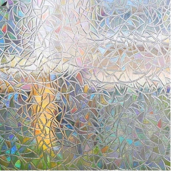 PULLIMORE Glass Static Window Films 3D Decorative Flower Sticker with Rainbow Effect Anti-Uv Peel and Stick Window Paper, 1.48 x 6.56 ft