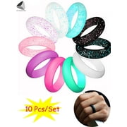 PULLIMORE Glitter Silicone Rings Wedding Bands Thin and Stackable Durable Rubber Rings for Love, Couple, Souvenir and Outdoor Active Exercise
