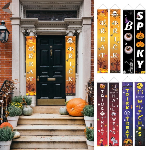 PULLIMORE Halloween Decoration Doutdoor - Halloween Porch Banners- Trick Or Treat - October Witches Front Porch Signs for Halloween Decor - Fall Decor - Halloween Welcome Sign (Blue)