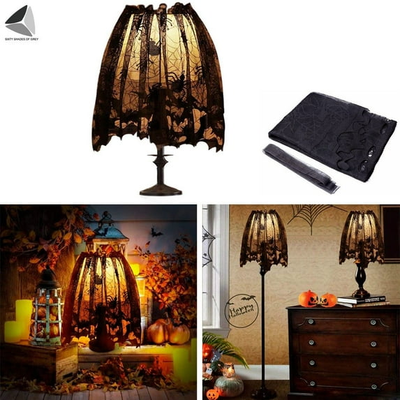 PULLIMORE Halloween Lamp Shade Cover Black Lace Ribbon Spider Web Lampshade Topper