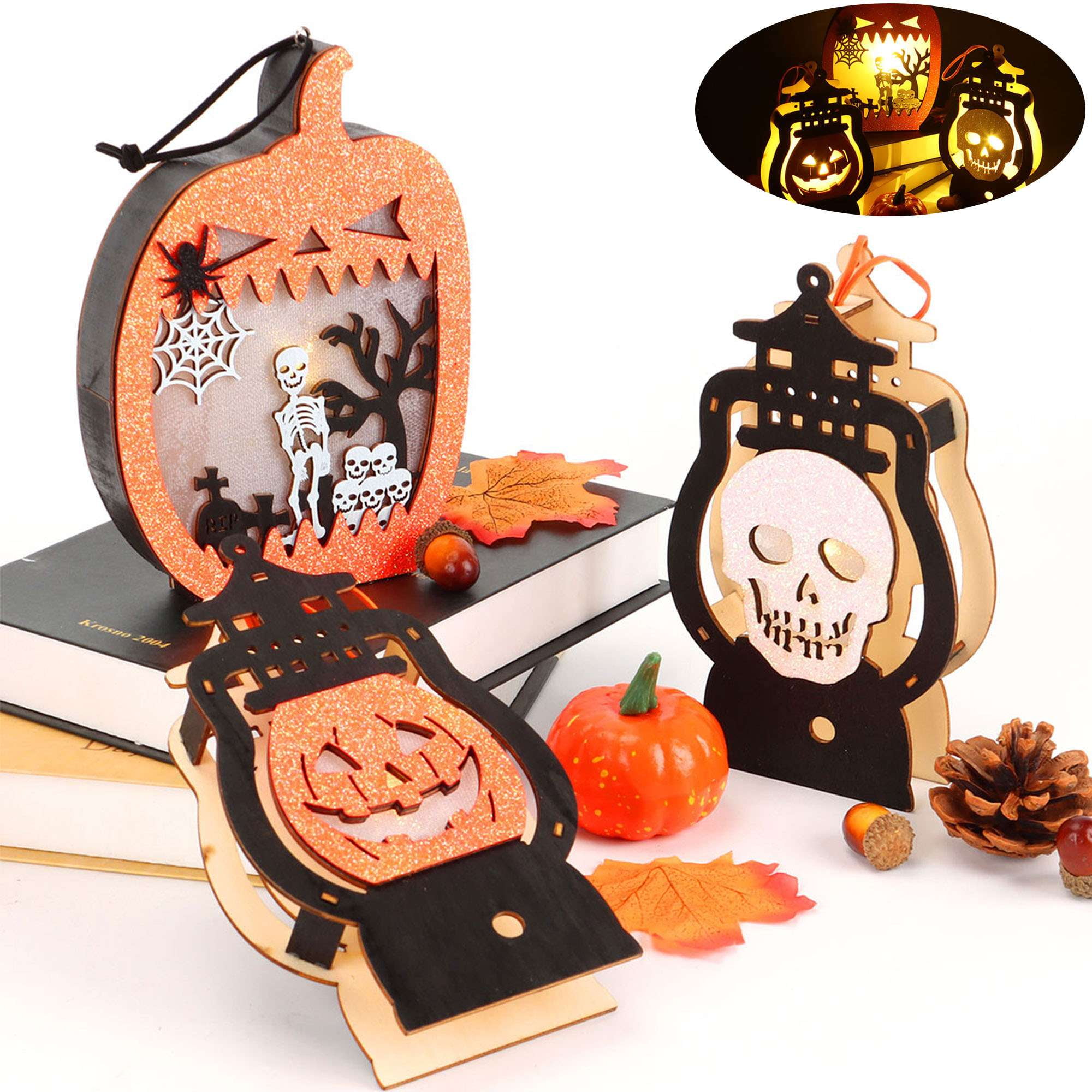 PULLIMORE Halloween Lights Lantern, Pumpkin/Skull Decorative LED Lights ...