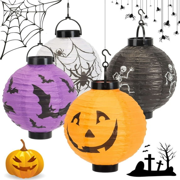 PULLIMORE Halloween Paper Lanterns - LED Battery Operated, 4 Styles, Hanging Decor