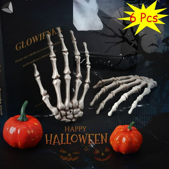 PULLIMORE Halloween Skeleton Hands 4 Pcs Life Size Fake Human Hand Bone Party Scary Props