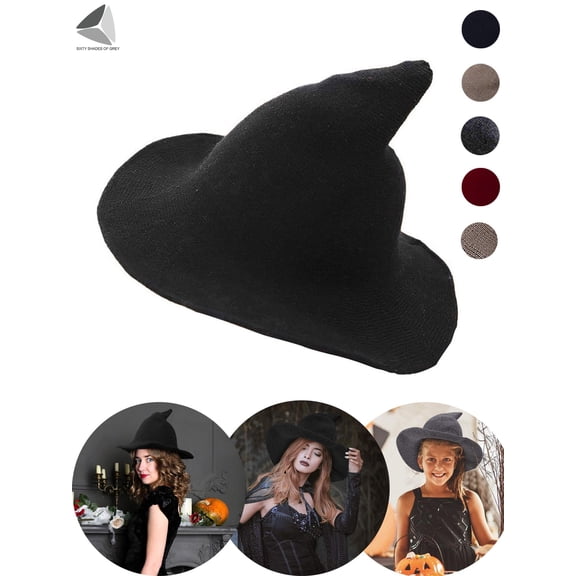 PULLIMORE Halloween Witch Hats for Women Modern Cosplay Costume Party Wide Brim Knitted Caps (Khaki)