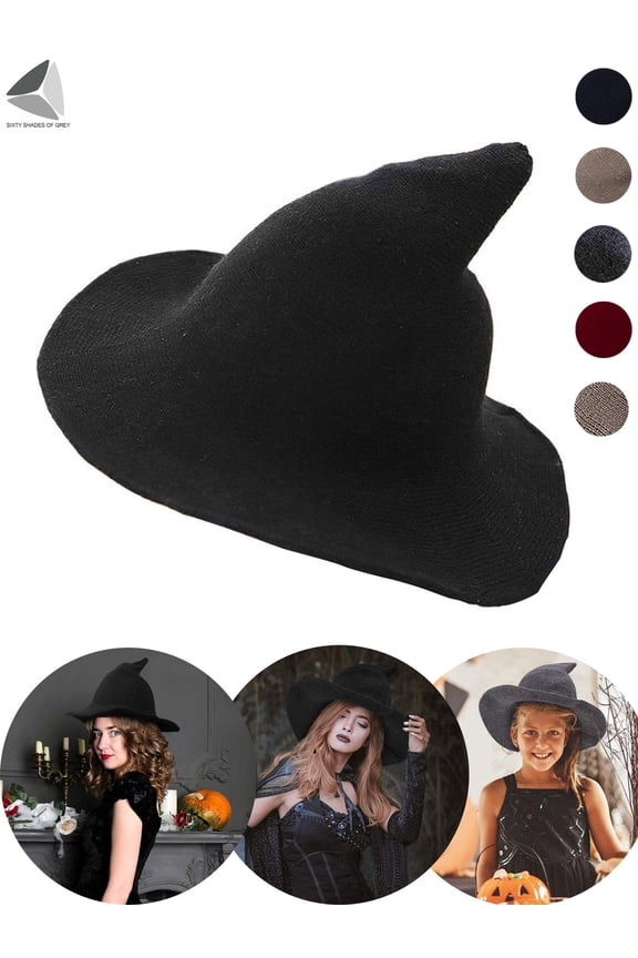 Halloween Witch Hats for Women Modern Cosplay Costume Party Wide Brim Knitted Caps (Red)
