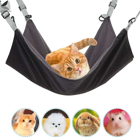 PULLIMORE Hanging Cat Hammock, Pet Hammock for Cage, Adjustable Resting Sleepy Pad for Cats Rabbits or Other Small Animals (Black)