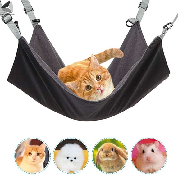 PULLIMORE Hanging Cat Hammock, Pet Hammock for Cage, Adjustable Resting Sleepy Pad for Cats Rabbits or Other Small Animals (Black)