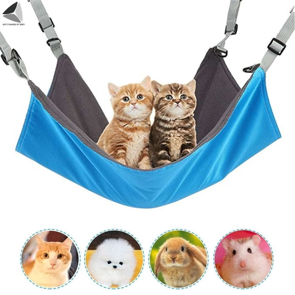PULLIMORE Hanging Cat Hammock, Pet Hammock for Cage, Adjustable Resting Sleepy Pad for Cats Rabbits or Other Small Animals (Blue)