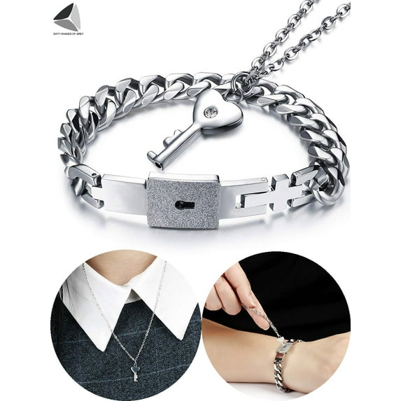 PULLIMORE His & Hers Titanium Jewelry Set Creative Key Pendant Necklace and Lock Chain Bracelet Valentines Gifts