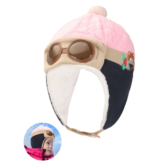 PULLIMORE Kids Pilot Aviator Hats Fleece Earmuffs Beanie Cap Winter Warm Earflap Caps for Toddlers Baby Girls Boys (Pink)