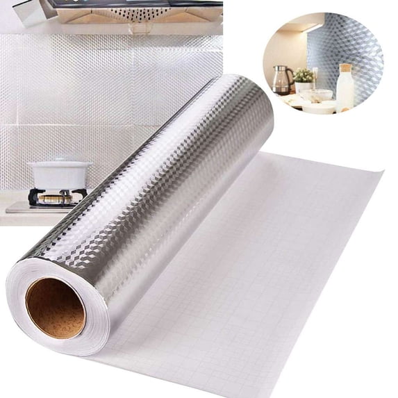 PULLIMORE Kitchen Backsplash Stickers Wallpaper, Kitchen Stickers Self Adhesive Kitchen Aluminum Foil Stickers Waterproof Oil Proof Stove Sticker