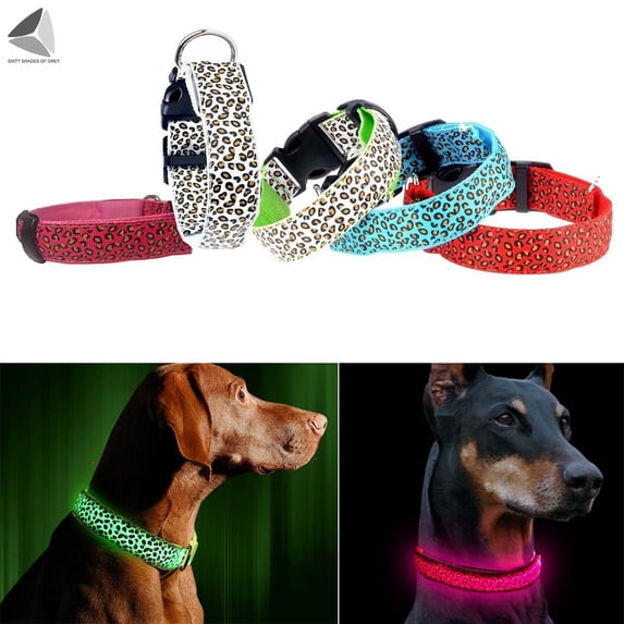 PULLIMORE LED Dog Collar Leopard Rechargeable Glowing Flash Night Safety Walking Pet Collars (L, Pink)