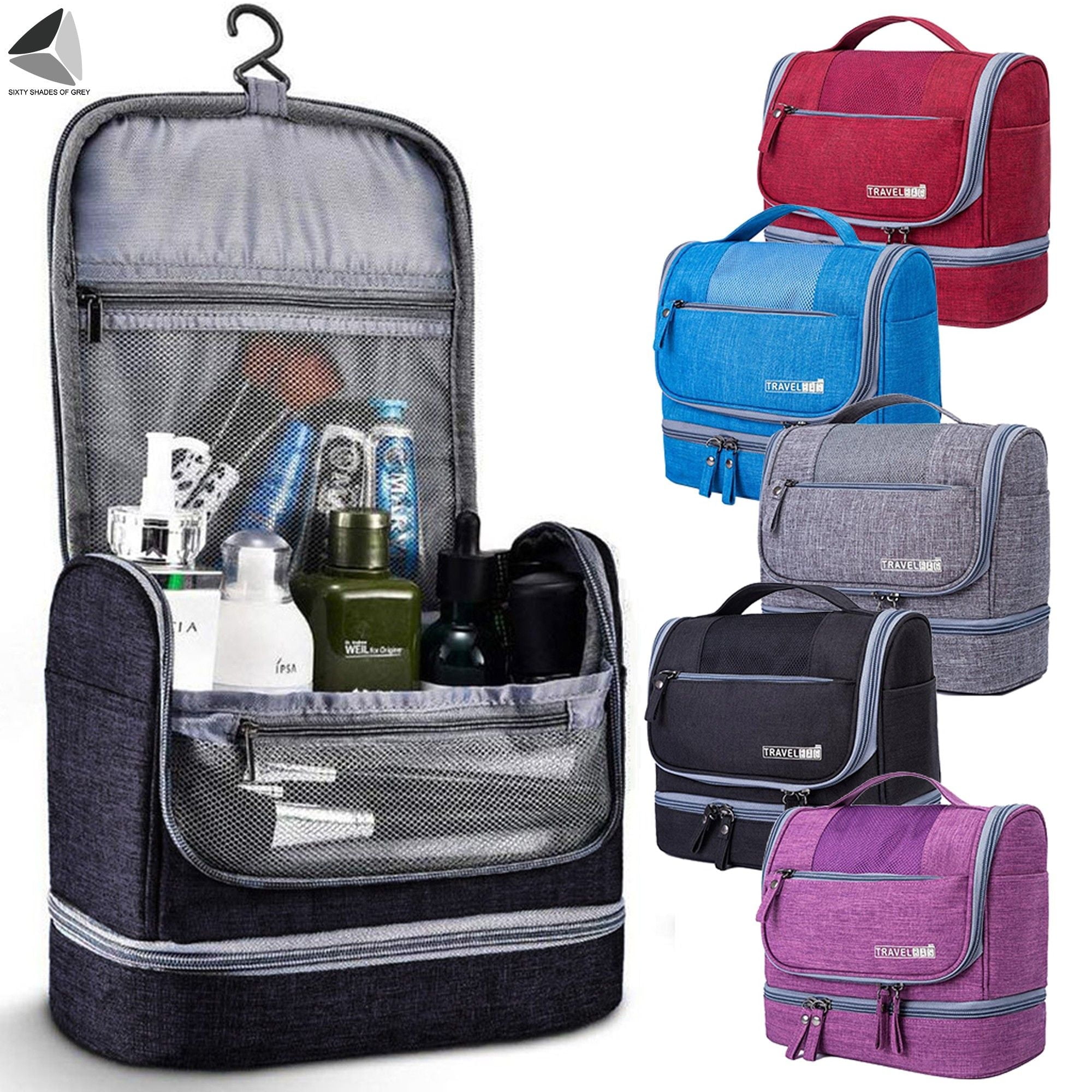 PULLIMORE Large Hanging Toiletry Bag for Women and Men, Travel Toiletry Bag Organizer for Toiletries, Cosmetics, Makeup Bag with Mesh (Blue)