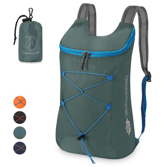 PULLIMORE Lightweight Packable Hiking Backpack, Water Resistant Foldable Backpack for Women Men Travel Camping Vacation (Gray)