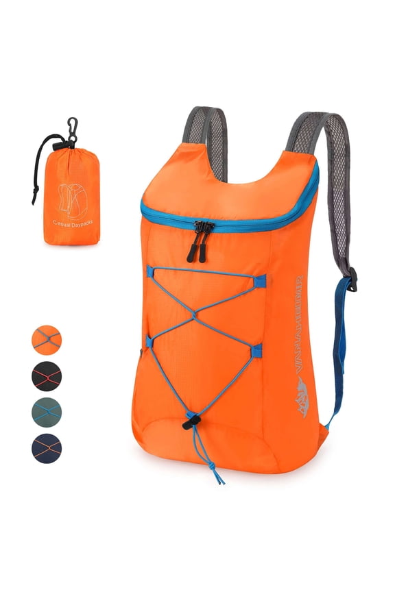 Lightweight Packable Hiking Backpack, Water Resistant Foldable Backpack for Women Men Travel Camping Vacation, Orange