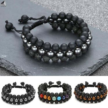 Handmade Black Magnetic Hematite Bracelet Anklet – 2 Row, Triple Clasp, USA Made