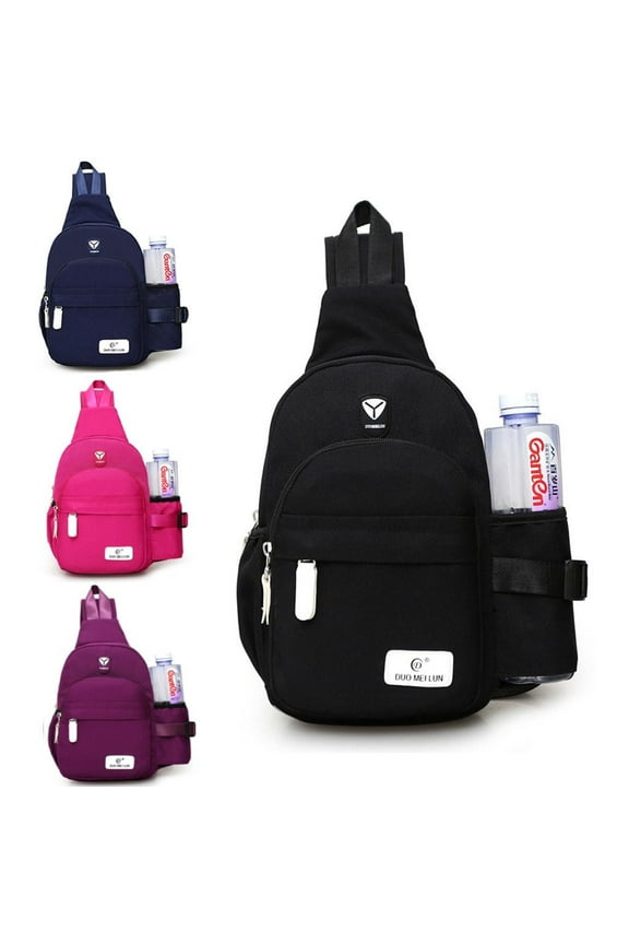 Men Women Nylon Crossbody Shoulder Chest Bag Waterproof Unbalance Sling Backpack Messenger Bag for Travel Hiking (7.1"*2.75"*13.5",Black)