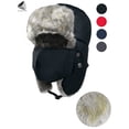 thumbnail image 1 of PULLIMORE Men Women Trooper Trapper Hat Warm Winter Hats with Ear Flap Faux Fur Hunting Aviator Hat (Black), 1 of 8