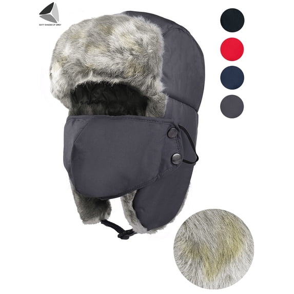 PULLIMORE Men Women Trooper Trapper Hat Warm Winter Hats with Ear Flap Faux Fur Hunting Aviator Hat (Gray)