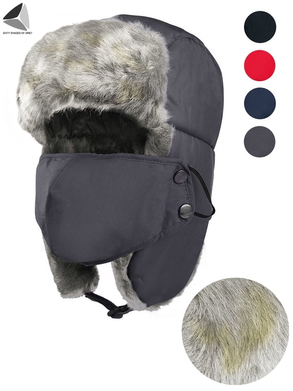Men Women Trooper Trapper Hat Warm Winter Hats with Ear Flap Faux Fur Hunting Aviator Hat (Gray)