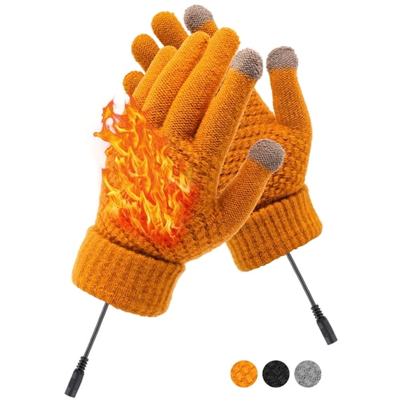 PULLIMORE Men Women Winter USB Heated Gloves Thermal Hand Warmer Knitted Touchscreen Gloves Electric Heating Gloves Mitten (Yellow)