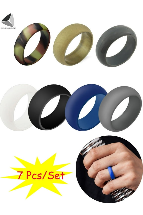 Mens Silicone Rings 8mm Wide Wedding Rubber Bands for Athletes Sports Workout Gym (Size 11)