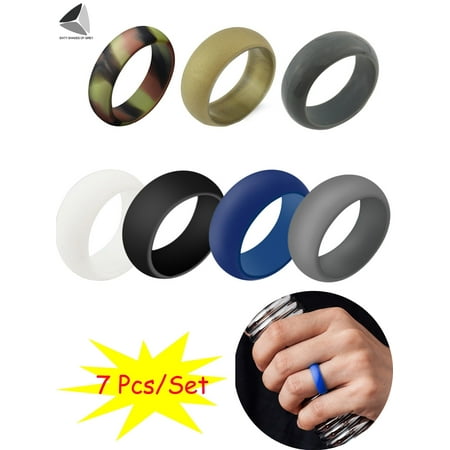 PULLIMORE Mens Silicone Rings 8mm Wide Wedding Rubber Bands for Athletes Sports Workout Gym (Size 9)