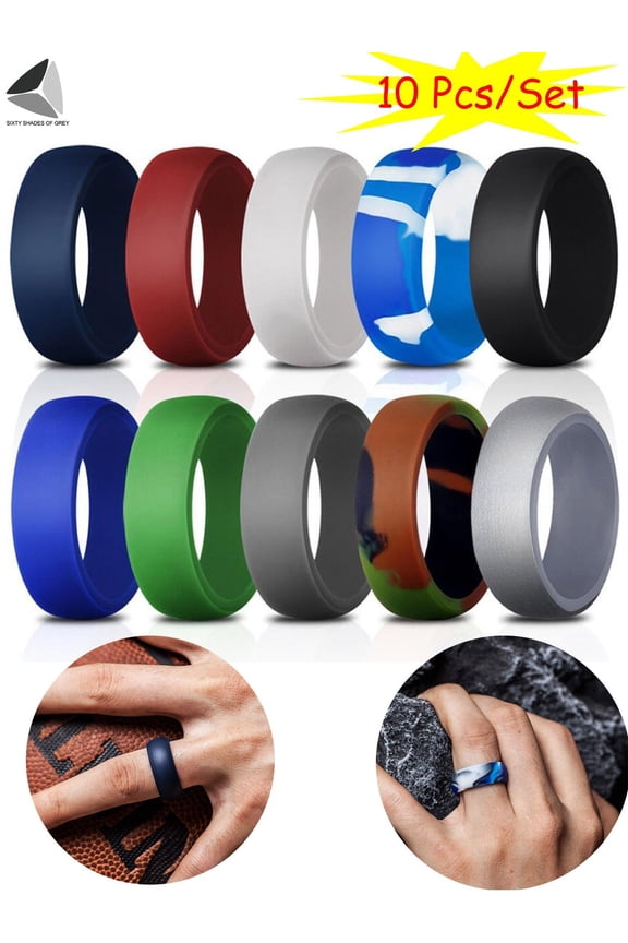 Mens Silicone Rings Rubber Wedding Bands Black Blue Camo Engagement Rings for Workout Sport Exercise (Size 12)