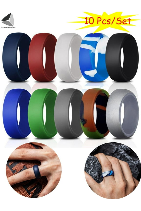 Mens Silicone Rings Rubber Wedding Bands Black Blue Camo Engagement Rings for Workout Sport Exercise (Size 9)