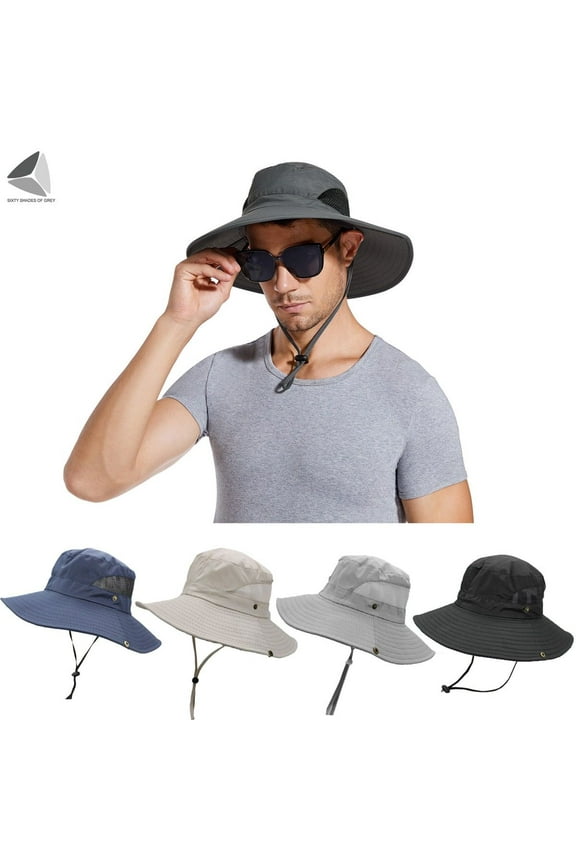 Mens Sun Hat Waterproof Wide Brim Bucket Cap Boonie Fishing Hats (Black)