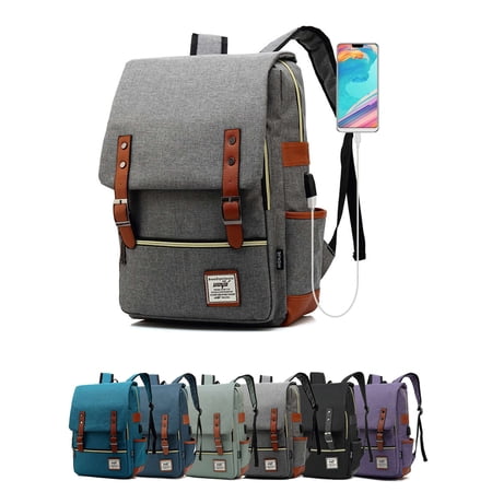 PULLIMORE Mens Womens Laptop Backpack For 15.6" Laptop Computer Travel Business Bag With USB Charging Port (Gray)