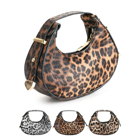 PULLIMORE Mini Leopard Print Hobo Bag – Textured PU Leather, Adjustable Strap, Small Crossbody Purse for Women