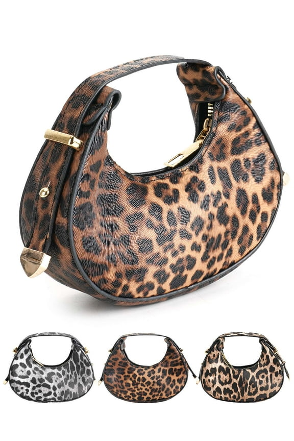 Mini Leopard Print Hobo Bag – Textured PU Leather, Adjustable Strap, Small Crossbody Purse for Women