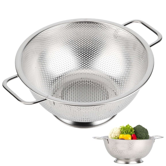 PULLIMORE Multi-Use Colander with Handle Stainless Steel for Straining, Draining & Rinsing Pasta, Fruits or Vegetables, Kitchen Food Strainer Basket