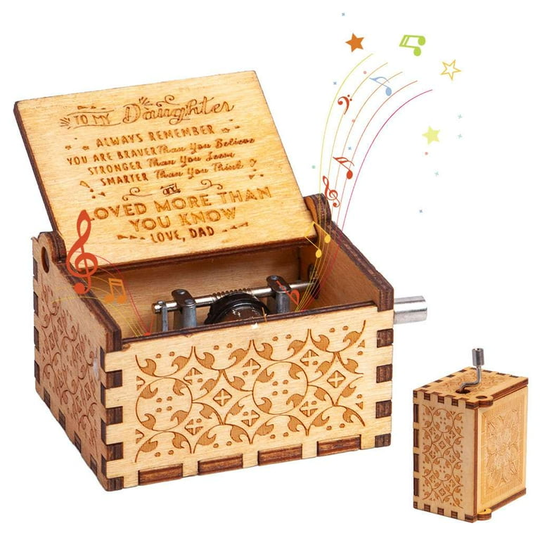 PULLIMORE Music Box Mom To Daughter, Laser Engraved Vintage Wooden