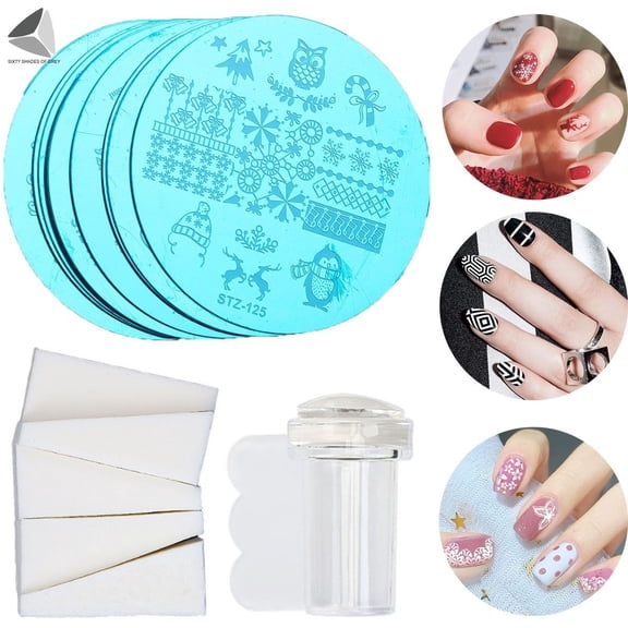 PULLIMORE Nail Stamping Plates Set 10pcs Nail Plates 1stamper 1scraper 5sponges Nail plate Template Image Plate Stencil Nails Tool
